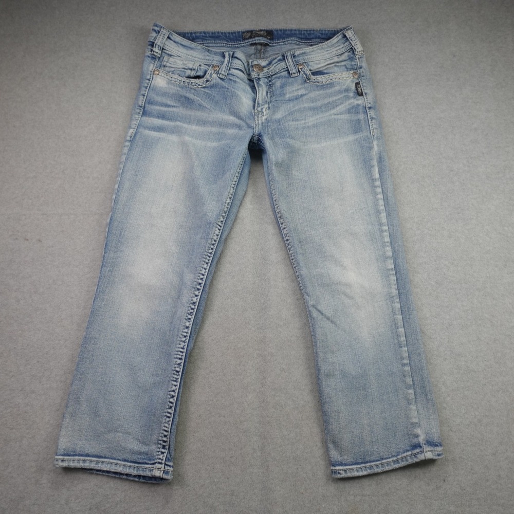 Silver Jeans Womens 32 Blue Aiko Light Wash Low Capri Denim